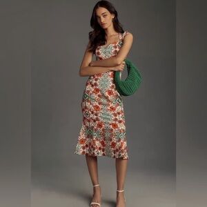 Anthropologie Cecily Fit and Flare Dress Orange Motif